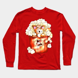 cute ginger cat in a popcorn pot on a plain background Long Sleeve T-Shirt